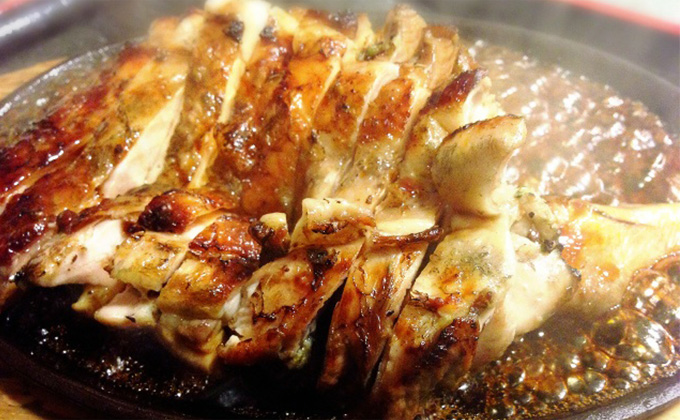 Whole-grilled chicken thigh on-the-bone